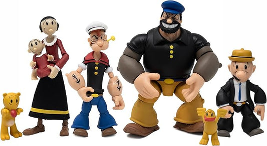 Boss Fight Studio Popeye Classics Set of 4 – Wave 1 Popeye, Olive OYL, Bluto, Castor OYL - Highly Articulated Collectible Figurines with Accessories, Alternate Heads and Hands - 1:12