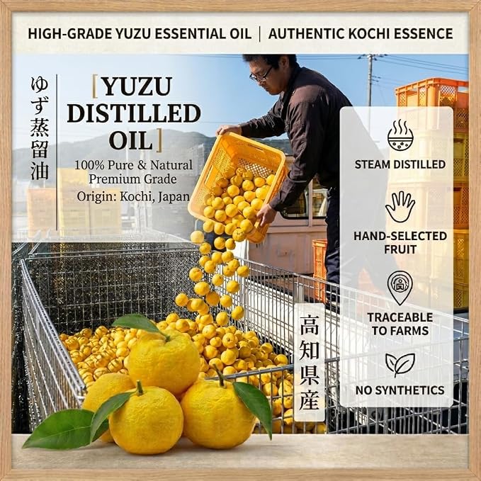 Premium Japanese Essential Oil Set - 100% Pure Hinoki & Yuzu Oils for Diffuser & Aromatherapy - Steam Distilled, Therapeutic Grade Produced in Japan - 2 Pack (5ml Each)