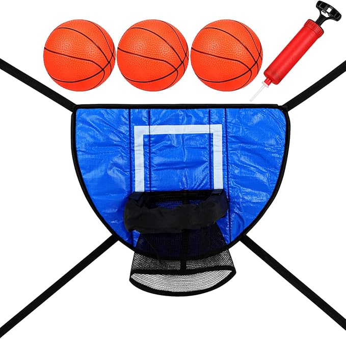 Toyvian Trampoline Basketball Hoop Attachment - Basketball Hoop Goal with 3 Balls 1 Pump for Trampoline Accessories Outdoor