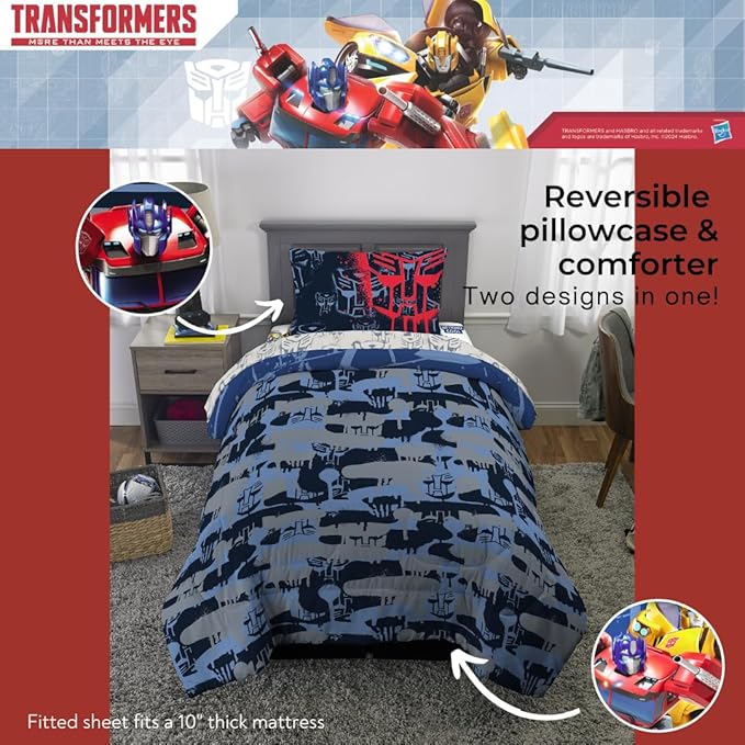 Transformers Optimus Prime Super Soft Comforter and Sheet Set with Sham, 4 Piece Twin Size, (Official Licensed Product) by Franco Collectibles