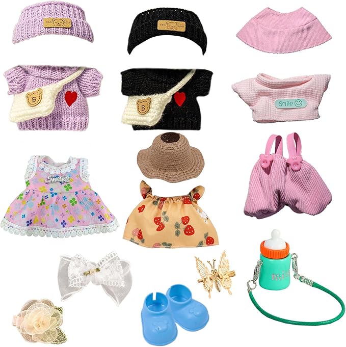 17cm Doll Clothes Set (No Doll) –5-Pack Handmade Outfits with Accessories for 6.7” Dolls, Premium Cotton Clothing with Gift-Ready Packaging, Perfect for Dress-Up and Collectors (FH6, 5)