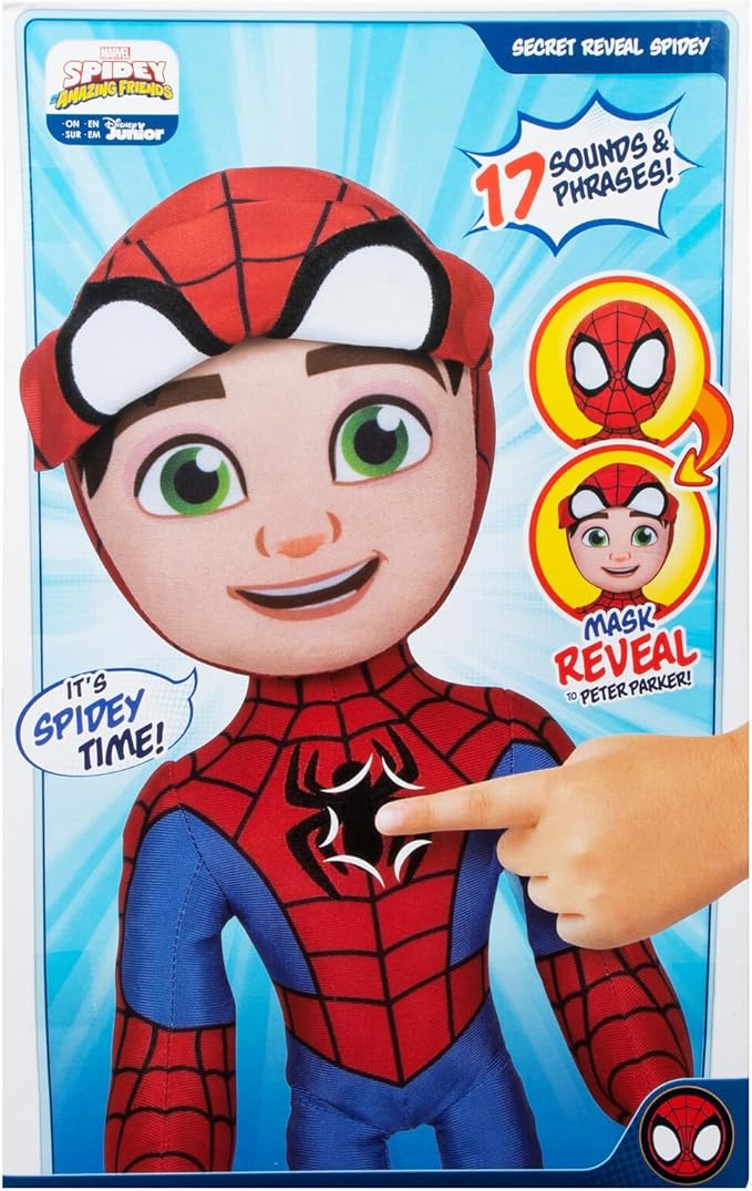 Marvel’s Spidey and His Amazing Friends - Feature Plush Spidey Secret Hero Reveal - 12” Plush with Sounds - Toys for Kids Ages 3 + - Superhero Toys for Kids 3 and Up