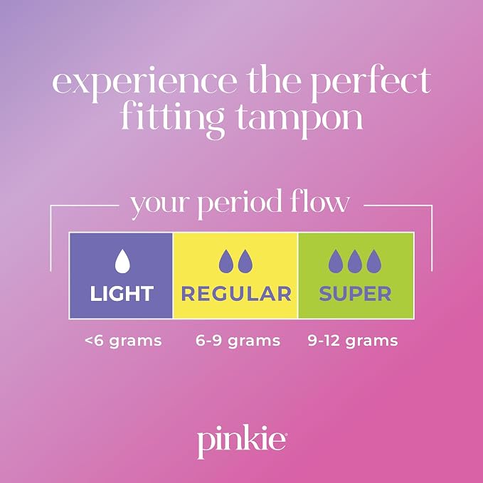 Pinkie Organic Tampons for Teens & Adults - 100% Cotton Core Adapts to Your Body - Slim BPA-Free Applicator for Comfortable Insertion - Chlorine, Fragrance, Dye & Rayon Free - Regular/Super, 36 Count