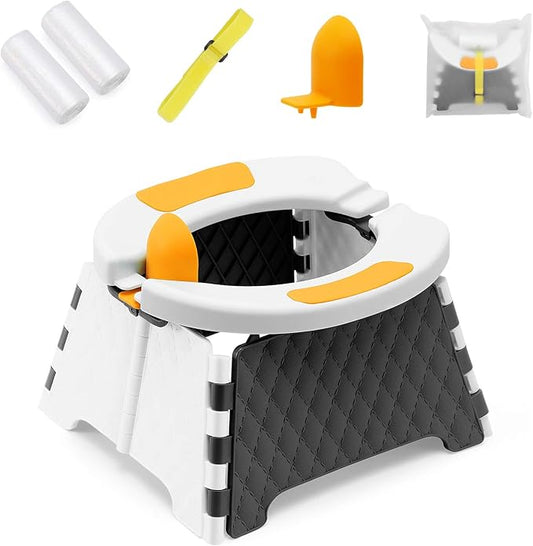 Toddler Portable Potty Training Seat for Kids Baby Foldable Toilet Child Travel Potty in Car Camping Potty Chair Seat for Indoor Outdoor, with 60 Disposable Bags