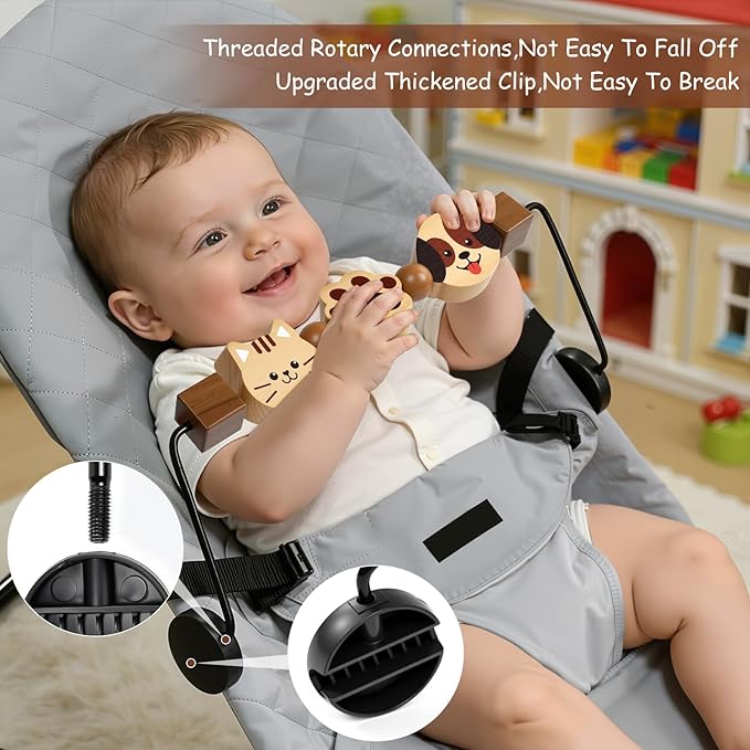 Toy Bar for Baby Bjorn Bouncer - Durable Wooden Sensory Toy Attachment with 360° Rotating Toys, Easy to Install & Remove, Natural Wood Color for Baby Bouncer Bliss & Soft Models