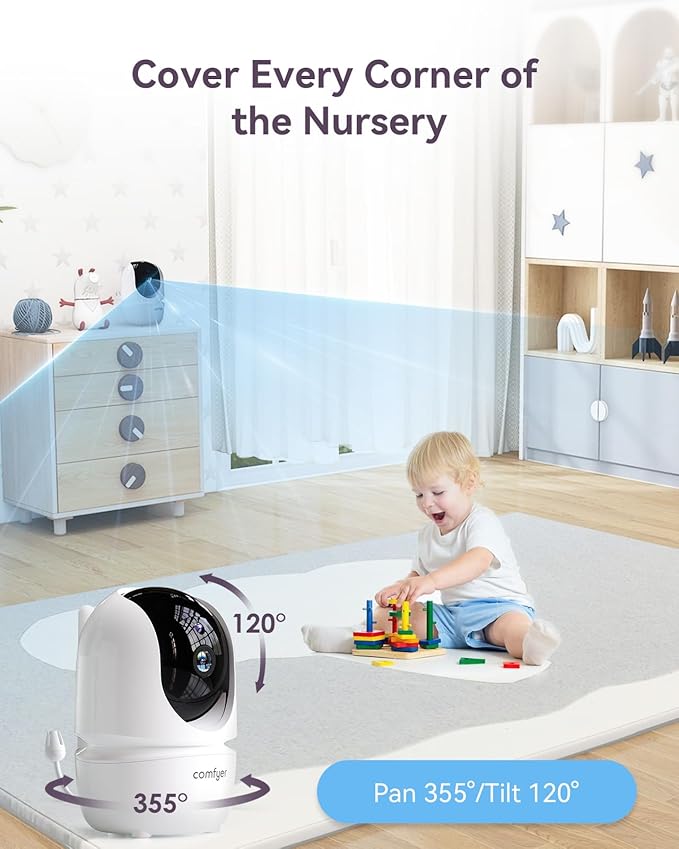 Baby Monitor with Camera and Audio, 7" 720P HD Video Baby Monitor No WiFi, 6000mAh Battery, VOX Mode, Auto Night Vision, Hack Proof, Remote PTZ