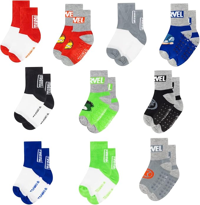 Marvel Spiderman Grip Socks, 10 Pack, Toddler Boys, Ankle Length, Multicolor, Small
