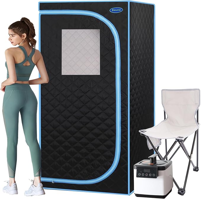 Portable Sauna Box, Portable Steam Sauna for Home with 2.6L 1000W Steamer, 15 Levels, Folding Chair, Extra Large Size (31.5 x 31.5 x 68.9 inch)
