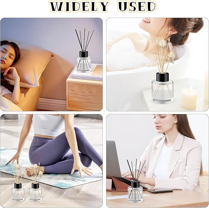 6 Pcs Glass Diffuser Clear Refillable Round Glass Diffuser with Black Lids for Aromatherapy Fragrance DIY Replacement Essential Oils Crafts - 50ml/1.7oz