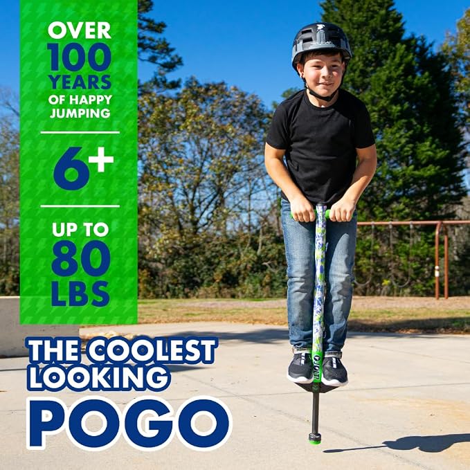 Flybar Jolt Pogo Stick for Kids, Perfect for Beginners w/ Foam-Covered Metal Frame, Handles & Padding, Non-Slip Foot Pads, Wide Tip, Outdoor Active Play Toy for Boys & Girls, Ages 6+, Green Tie Dye