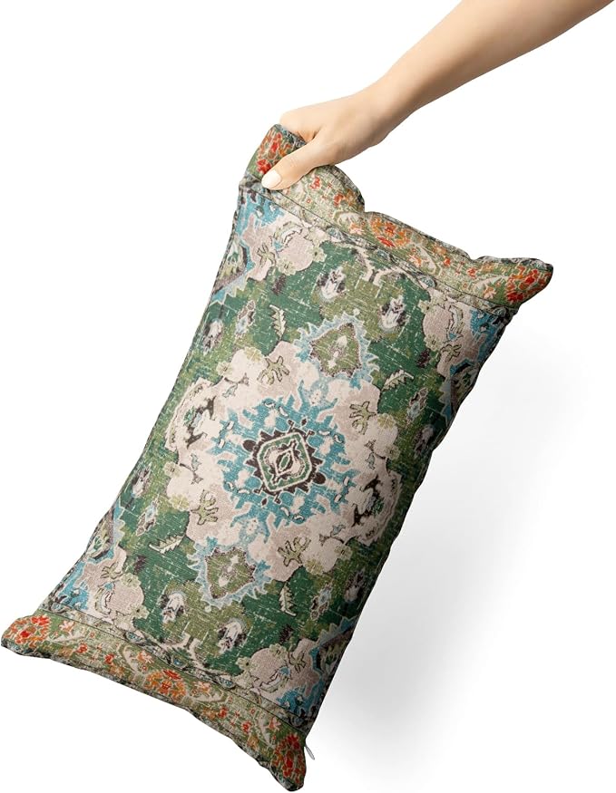 Snycler Boho Throw Pillow Covers 12x20 inch Set of 2 Boho Rug Carpet Double Sided Pattern Cotton Soft Pillow Case Cushion Cover Pillowcase for Couch Sofa Bed Decorative (Green)