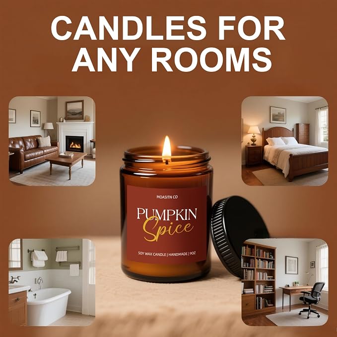 MOASITN Pumpkin Spice Fall Soy Candle for Home Scented| Natural Non Toxic Candles| Long Clean Burning Aromatheraphy Jar Candel for Autumn,Winter,Relaxing|9oz (9oz, Pumpkin Spice Scented)