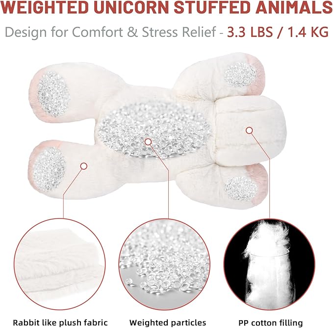 Niuniu Daddy Unicorn Weighted Stuffed Animals, 3.3lbs Weighted Plush Unicorn Toys for Adults Kids Girls Boys, Large Stuffed Plush Pillow as Present for Birthday Include Bag Sticker Card