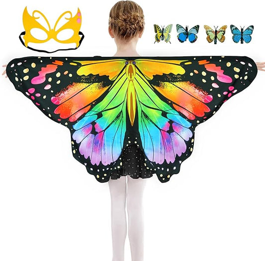 Kids Butterfly Wings Costume for Girls Fairy-Wings Mask Party Favors Gifts (Rainbow sets)