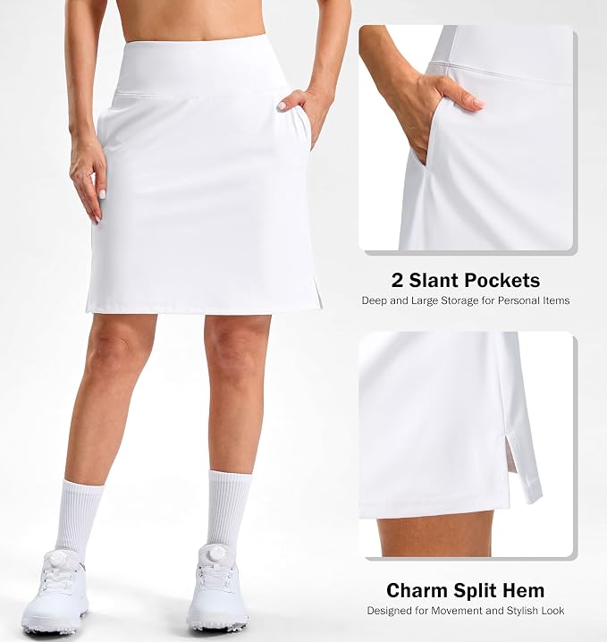 20" Skorts with 3 Pockets | Knee Length, High waisted, Slit Side, Casual, Summer, Travel, Athletic, Tennis, Golf, Skirts for Women