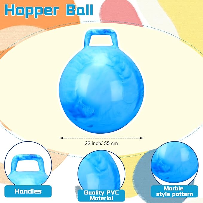 Kids Bouncy Hopper Ball with Handle Jumping Hopping Exercise Balls for Toddlers Boys Girls Indoor Outdoors Sports School Games Exercise Gifts(18 Inch,Marbled Blue)