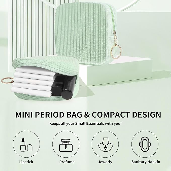 Sanitary Napkin Storage Bag, Preppy Corduroy Period Bag for School Teen Girls, Cute Portable Period Pouch with Zipper, Sanitary Pads Bag Tampons Holder for Purse, First Period for Women Ladies