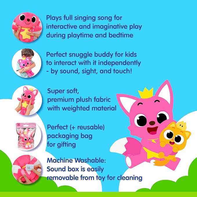 Pinkfong Singing Plush Toy, 11" Stuffed Animal Toys, Interactive Musical Baby Toys for Toddlers, Gifts for Boys & Girls