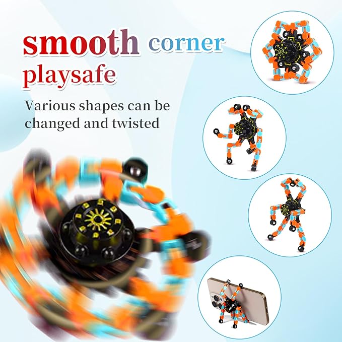4 Pcs Fidget Toys Transformable Fidget Spinners Autism ADHD Anxiety Stress Relief Sensory Toys for Kids and Adults Deformable Robot Spinner Fingertip Gyros for Party Favors Prizes (GlowOrangeBlue)
