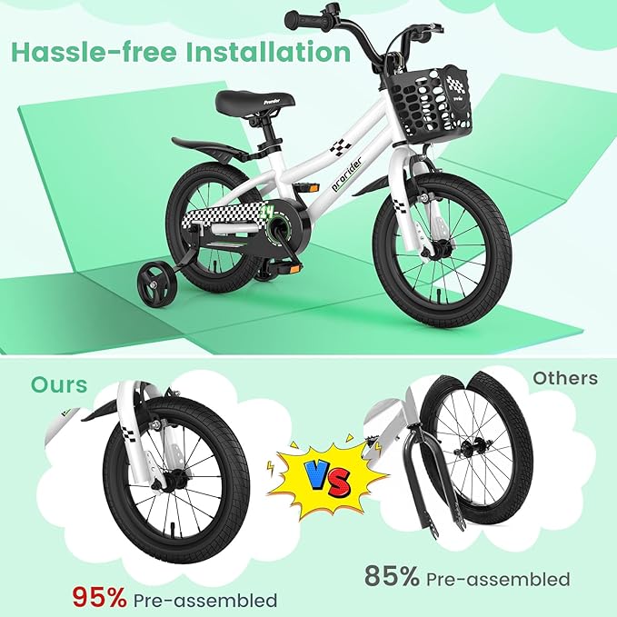 BABY JOY Kids Bike, 12 14 16 18 20 Inch Children Bikes for Boys Girls Teens 3-8 8+ Years w/Training Wheels or Kickstand, Handbrake, Coaster Brake & Removable Basket, Kids Bicycle of Multiple Colors