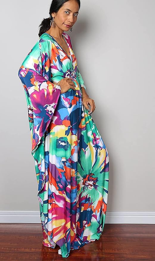 Venasha Womens Caftan Floral Print Kaftan Dress Short Sleeve Swimsuit Cover up Loungewear for Summer
