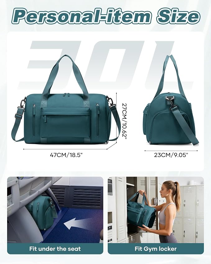 Gym Bag for Women,Travel Duffel Bag with Shoes Compartment Personal Item Carry On Overnight Bag for Mens Weekender Bag Training Handbag Sports Gym Tote Bag Yoga Bag Peacock Blue