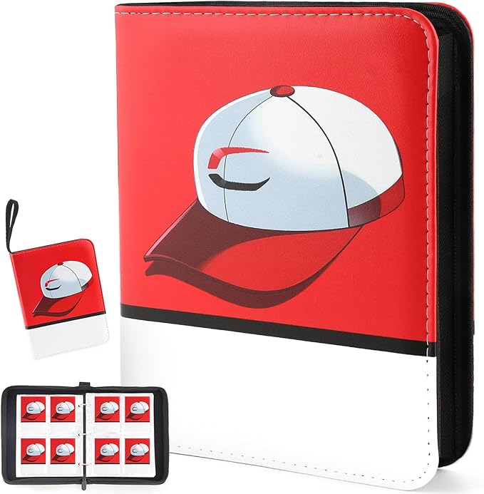 Premium Collectible Trading Card Albums，Card Binder Fits 400 Cards with 50 Removable Sleeves，Display Game Card Case book Holder, Boys Hats Themes