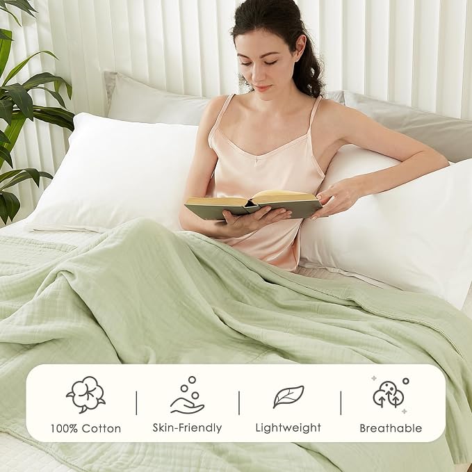 EMME Muslin Blankets for Adults Throw Blanket for Couch Breathable Gauze Soft Lightweight Airy Mint Green King 108" x 90"
