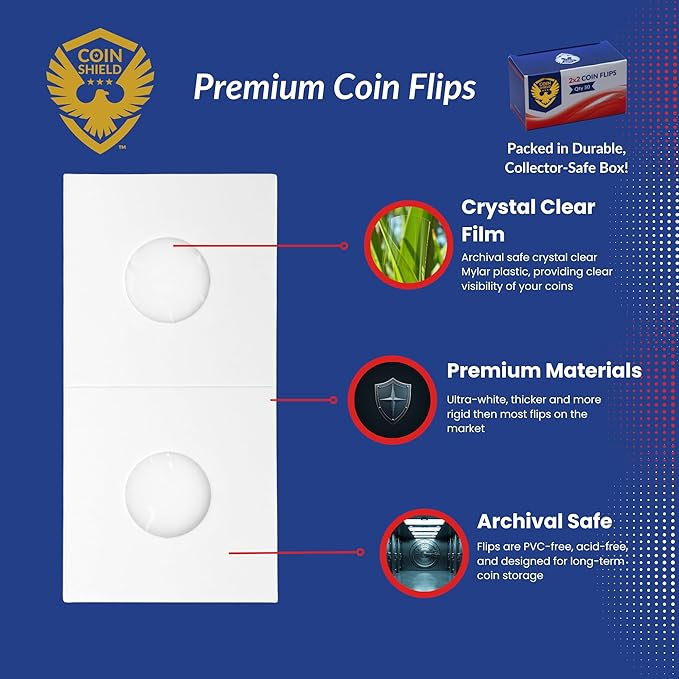 1000 Dime 2x2 Cardboard Coin Flips with Mylar Windows Archival Safe