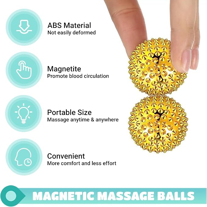 Spiky Magnetic Massage Balls - Gold Hand Acupuncture Ball 1 Pair for Adult and Kid, Exercise Squeeze Balls for Pain Pressure and Stress Relief