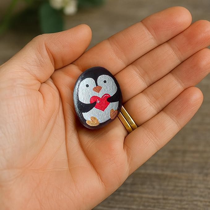 Handmade Pocket Penguin Pebble – Pocket Hug Mini Gift – Cute Hand-Painted Affirmation Token with Card – Long Distance Hug, Encouragement for Friends, Kids, or Anxiety Relief for Boyfriend, Girlfriend, Couples (Penguin Hug)