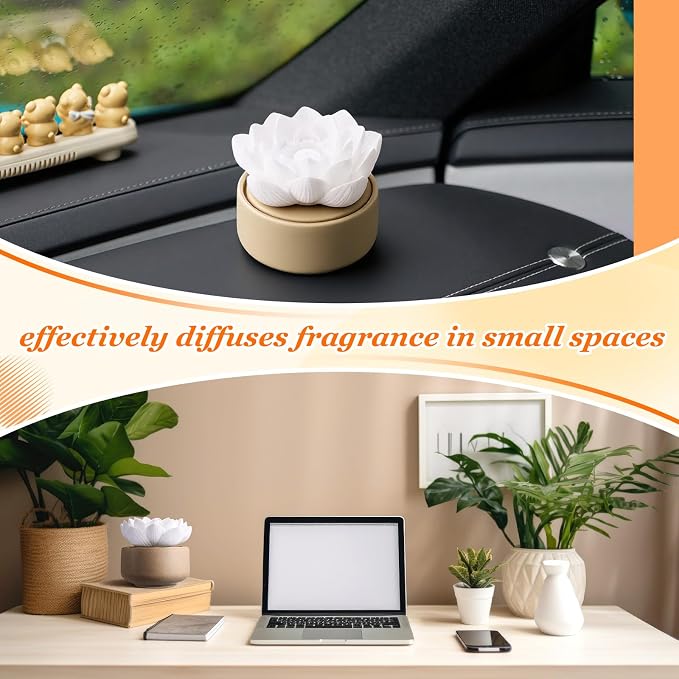 Honeydak 1 Pcs Ceramic Essential Oil Diffuser, Non Electric Reedless Passive Porcelain Flower Aromatherapy Diffuser, Decorative Floral Design Tabletop Office Home Bathroom Decor (Lotus)