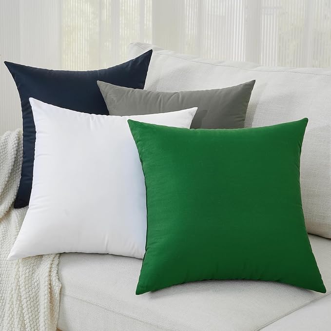 Longhui bedding White Throw Pillow Inserts 18x18 Set of 2, 100% Cotton Cover with Polyester Fill, 2-in-1 Use as Stuffers or Standalone Decor for Couch, Bed, Living Room, Outdoor