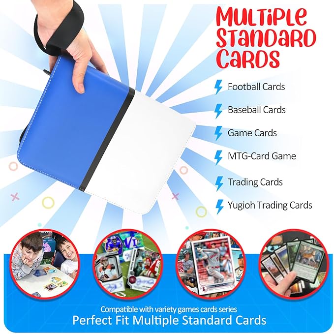 Card Binder 4 Pocket, Trading Card Holder Fits 400 Cards With 50 Removable Sleeves, Portable Collection Card Ablum, Game Card Case book With Zipper for Gift - Blue