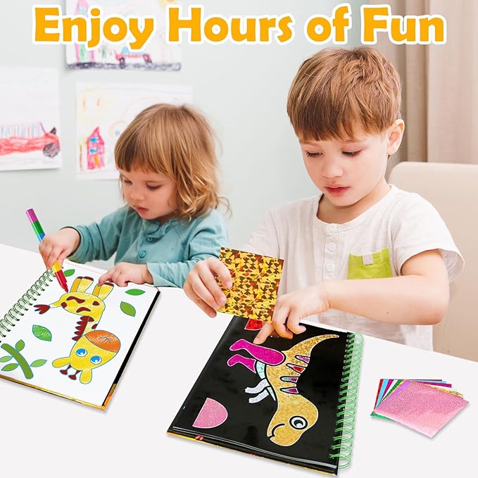 FUNNYB&G Foil Art Crafts for Kids Ages 4-8: Valentines Crafts for Kids 2026,Birthday Gift for Girls,Art and Crafts Supplies,Party Favors,Creative Toys for Girls Boys 4 5 6 7 8 9 Years Old (Dinosaur)