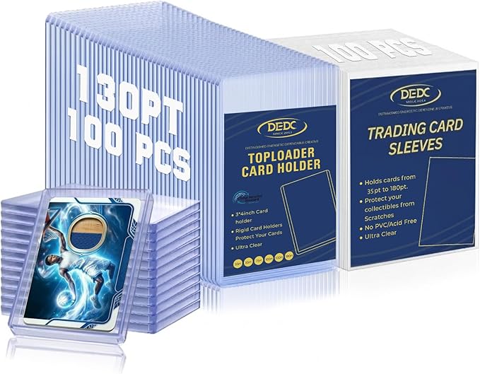 DEDC 200 Top Loader Thick Card Load Holder Storage for Trading Cards Sports Sleeves 3" x 4" Hard Plastic 130 Pt Protective Toploaders Rigid Memorabilia Collectibles