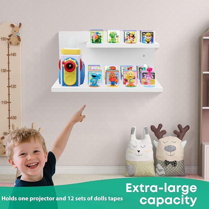 PHOENANCEE Floating Shelves for Little Tikes Story Dream Machine,Wall Shelf for Little Tikes Projector Books Audio Play Character Storage Tray Organizer for Toddlers and Kids Girls Boys,Pine(White)