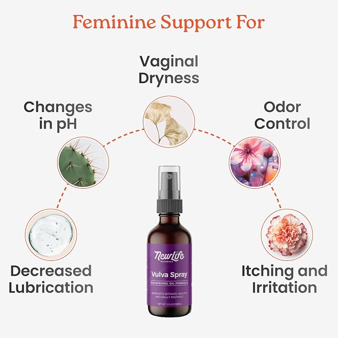 NewLife Naturals Feminine Spray Vaginal Moisturizer for Dryness Itching Irritation PH Menopause Support with Olive Oil, Lemongrass and More - 2 oz