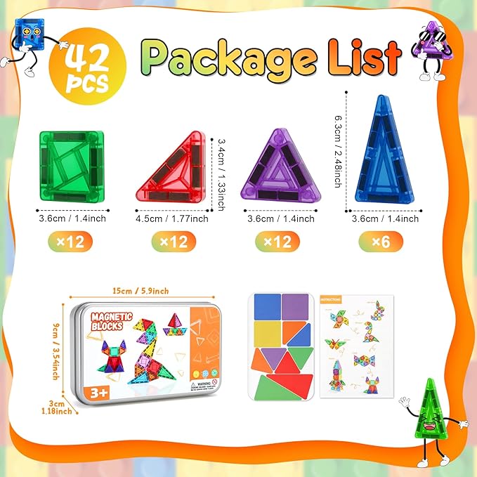 CS COSDDI 42PCS Magnetic Travel Toddler Set with Iron Storage Box, Mini Magnetic Blocks Kids Toys, Portable Magnetic Blocks Building Kids Toys for 3-5 Year Olds Boys Girls Birthday Gift