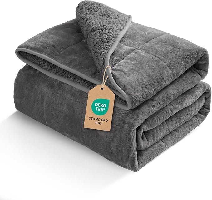 Uttermara Weighted Blanket Queen Size 20lbs 60x80 inches, Cozy Sherpa Weighted Blankets with Soft Plush Fleece, Warm Sherpa Snuggle Thick Heavy Blanket Great for Sleep and Calming, Grey