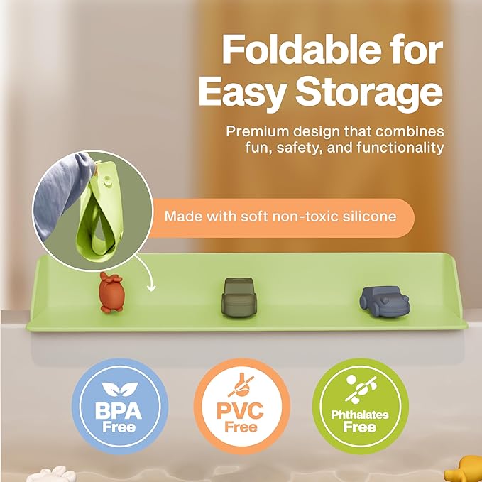 Original PlayPad, Bathtub Splash Guard Play Shelf - Toy Tray Caddy Holder Storage - Suction Cups Attach to Bath Tub - No Mess Water Spill in Bathroom for Toddlers Kids Baby (Green)