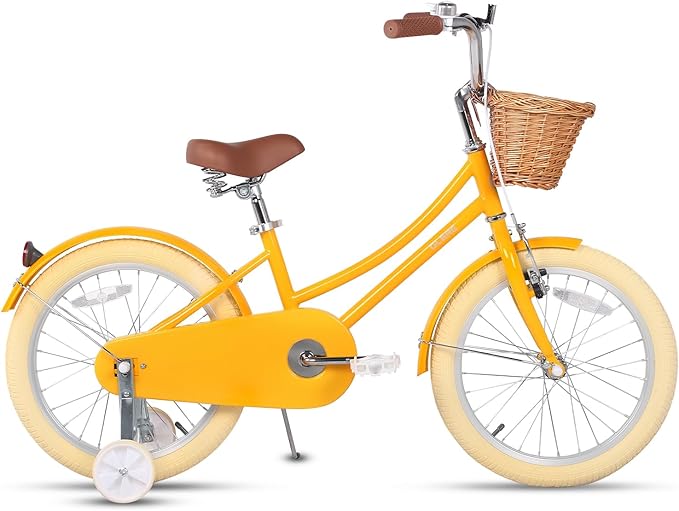 Glerc Little Molly 12-20 Inch Kids Retro Cruiser Bike for 2-13 Year Old with Wicker Basket & Training Wheels/Kickstand, Multiple Colors
