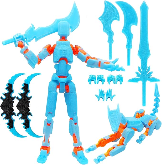 T13 Action Figures (Grow in The Dark Blue) Titan 13 Action Figures T13 3D Action Figure Set Already Assembled Dummy 13 Nova T-13 Robot 3D Printed Multi-Jointed Movable Toy (Blue Orange + Dog)