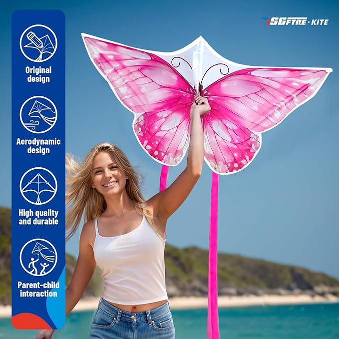 SGftre Butterfly Kite for Boys and Girls Easy Flight Hand Kites Perfect Outdoor Toy for Kids and Adults, Great for Beach Fun and Outdoor Activities, Great Gift for Kids (Pink Dreamy Butterfly)