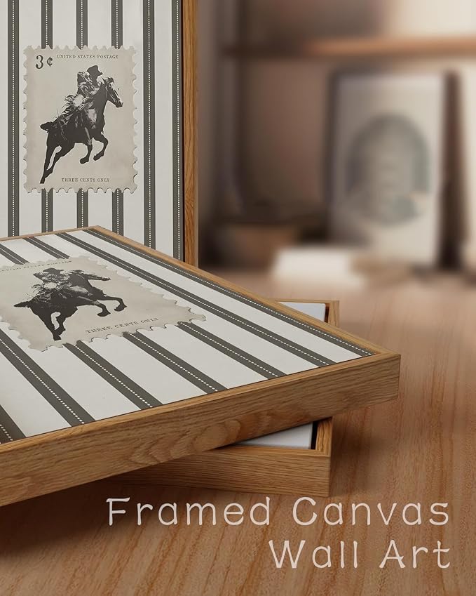 ZZLWBKGL Western Wall Decor Cowboy Canvas Art Bronco Framed Wall Art 8x10in | Vintage Artwork Retro West Stamp Paintings Mid Century Bucking Aesthetic for Living Room Bedroom