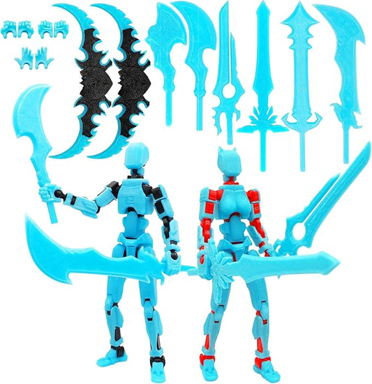 T13 Action Figures (Grow in The Dark Blue) Titan 13 Action Figures 3D Action Figure Set Already Assembled Dummy 13 Nova T-13 Robot 3D Printed Multi-Jointed Movable Toy (Blue Black+ Blue Red)