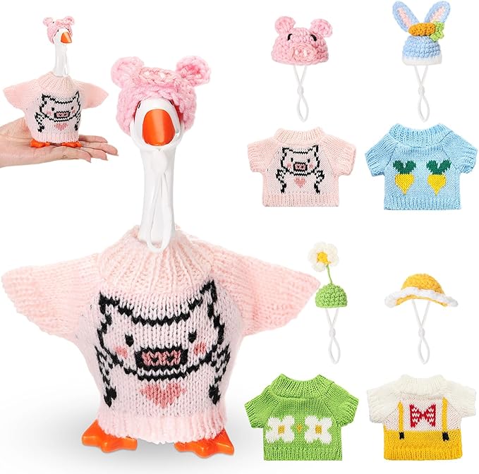 4 Set 7 Inch Mini Desk Goose Knitted Outfits Magnetic Goose Key Holder Multiple Colors Clothes for Magnetic Duck Statue Desk Key Holder Decor(Fresh)