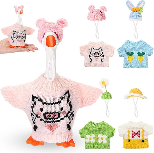 4 Set 7 Inch Mini Desk Goose Knitted Outfits Magnetic Goose Key Holder Multiple Colors Clothes for Magnetic Duck Statue Desk Key Holder Decor(Fresh)