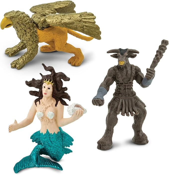 Safari Ltd. Mythical Realm TOOB - 8 Mini Figurines: Chimera, Griffin, Phoenix, Unicorn, Sea Dragon, Minotaur, Poseidon, & Mermaid - Mythology Educational Toy Figures for Boys, Girls & Kids Ages 3+