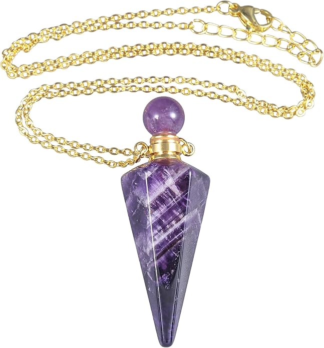 TUMBEELLUWA Crystal Perfume Bottle Necklace for Women Men | Faceted Crystal Point Necklace, Essential Oil Diffuser Vial Necklace, Openable Locket Bottle Jewelry for Daily Wear